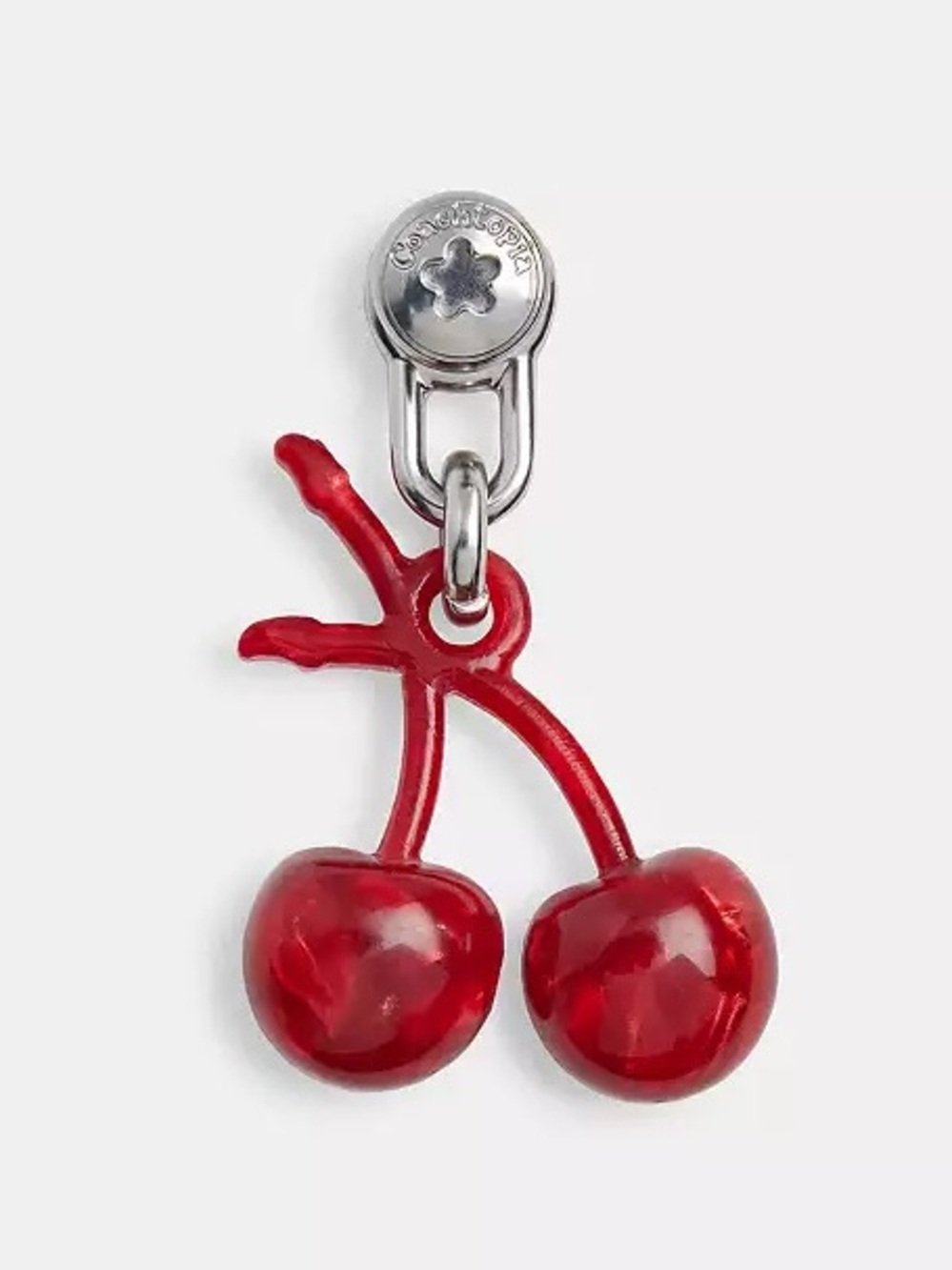 Coach Cherry Bag Charm with Screwback in Silver/Red Multi Acrylic & Metal NWT